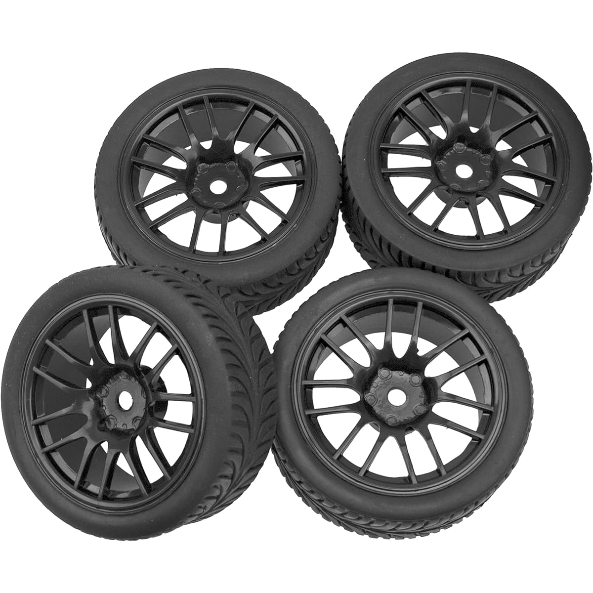 HIRCQOO OD 2.55 Inch Rubber Tire & Plastic Wheel Rim 12mm Hex Hub HSP Tamiya HPI Kyosho Redcat ExceedRC 1/10 On-Road Touring Car WLtoys 1/14 144001 Compatible with RC Buggy (Black)