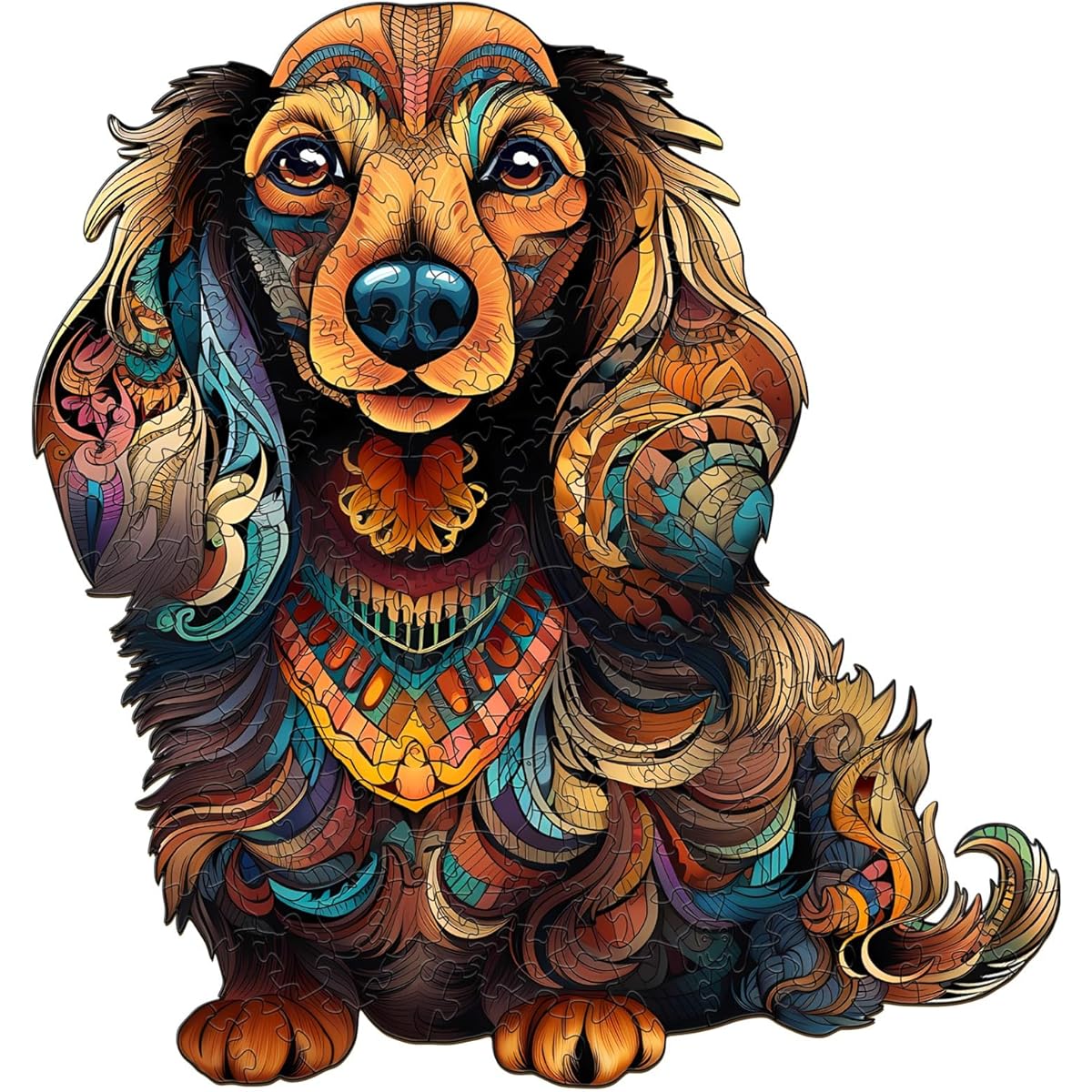 Wooden Puzzle for Adults Long Hair Dachshund Dog Puzzle Unique Shape Wooden Jigsaw Puzzle Wooden Puzzle Box Christmas Puzzle Game (10.4*11inch 190 Pieces)