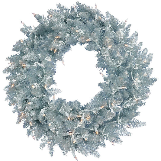Vickerman K166948LED Wreath 480 Pvc Chips & 150 Dura Lit LED Italian Style Lights on Gray Wire, 48" Warm White/Silver