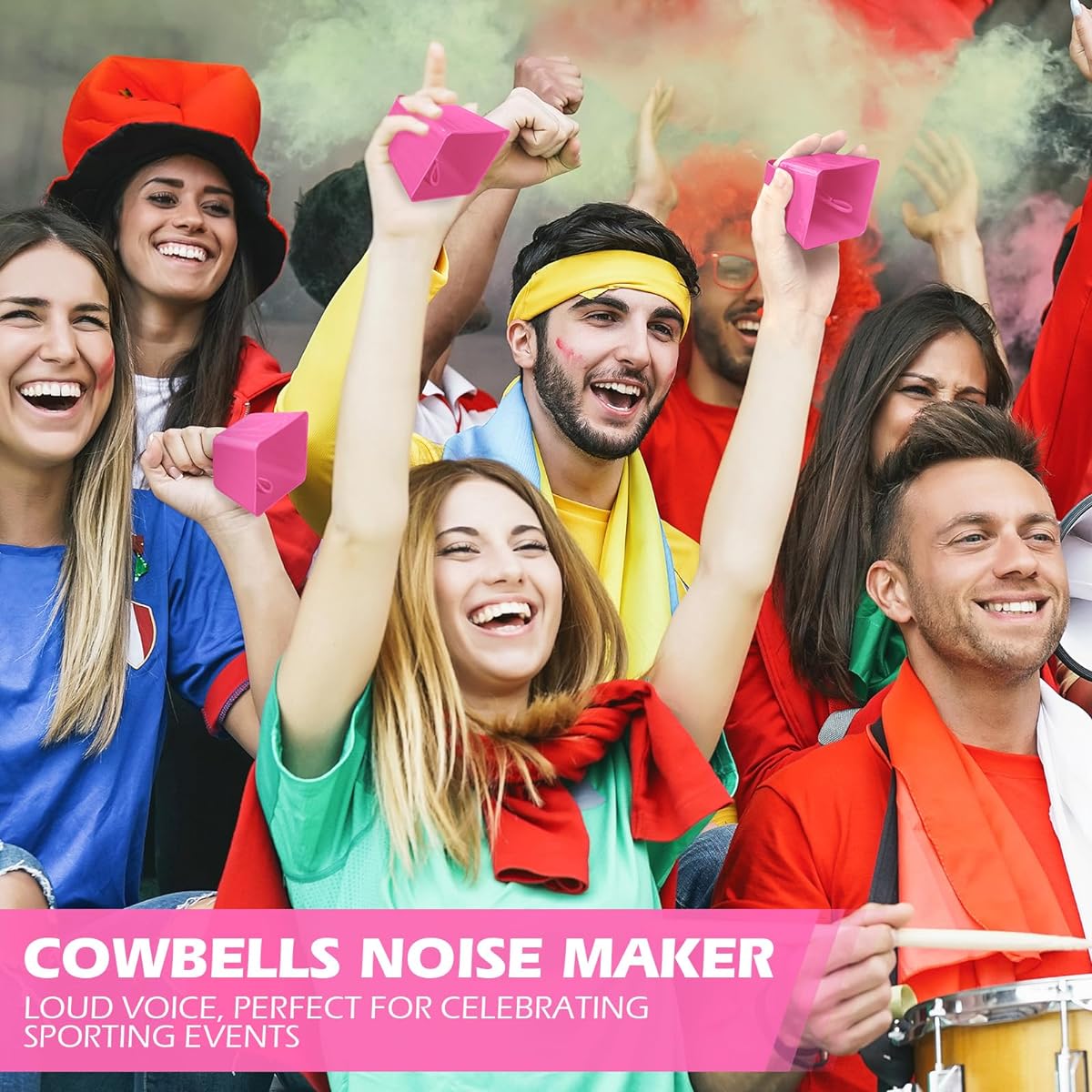 Lukmaa 50 Pack Metal Cowbell Bulk 3 x 2.4 x 3 Inch with Handle Novelty Noise Maker Sports Event Cheer Team Spirit Wedding Graduation Baseball Football Game Party (Pink)
