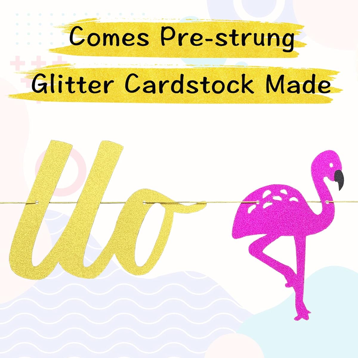 VILIFEVER Glitter Hello Summer Banner with Flamingo, Hello Summer Decorations for Home Office School Decor, Hawaiian Tropical Theme Holiday Birthday Party Supplies, Pre-strung
