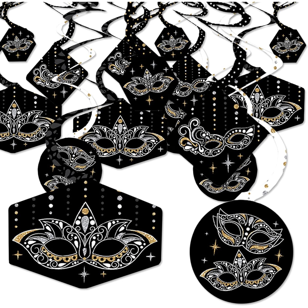 Big Polka Dot Masquerade of Happiness - Venetian Mask Party Hanging Decorations - Party Decorations Swirls - Set of 40