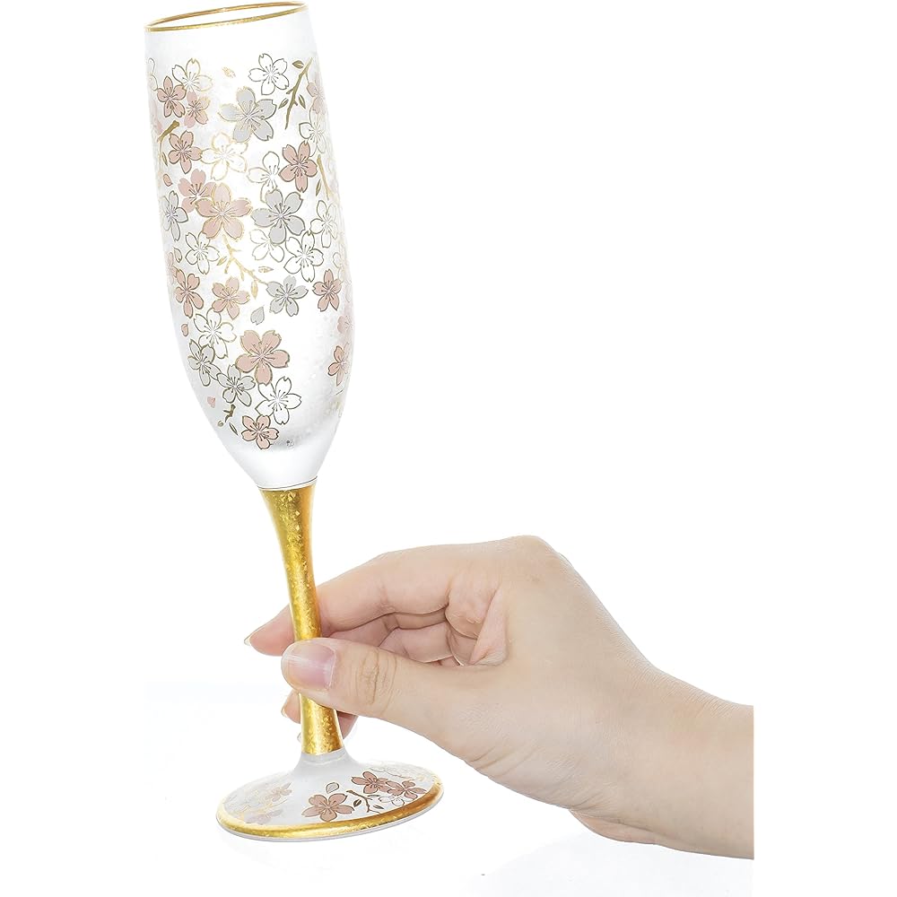 Adelia Champagne Glass El Dorado Cherry Blossom 180ml [SAKURA/Flute Glass] Made in Japan Present in Cosmetic Box Birthday Gift Present 6529