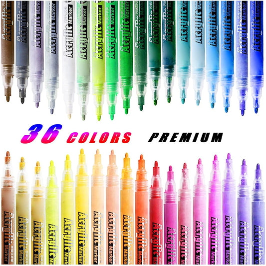 Niantime 36 Colors Acrylic Paint Marker Pens, Premium Acrylic Paint Pen Set for Rock, Wood, Canvas, Stone, Glass, Metal, Ceramic Surfaces, Easter Eggs and More