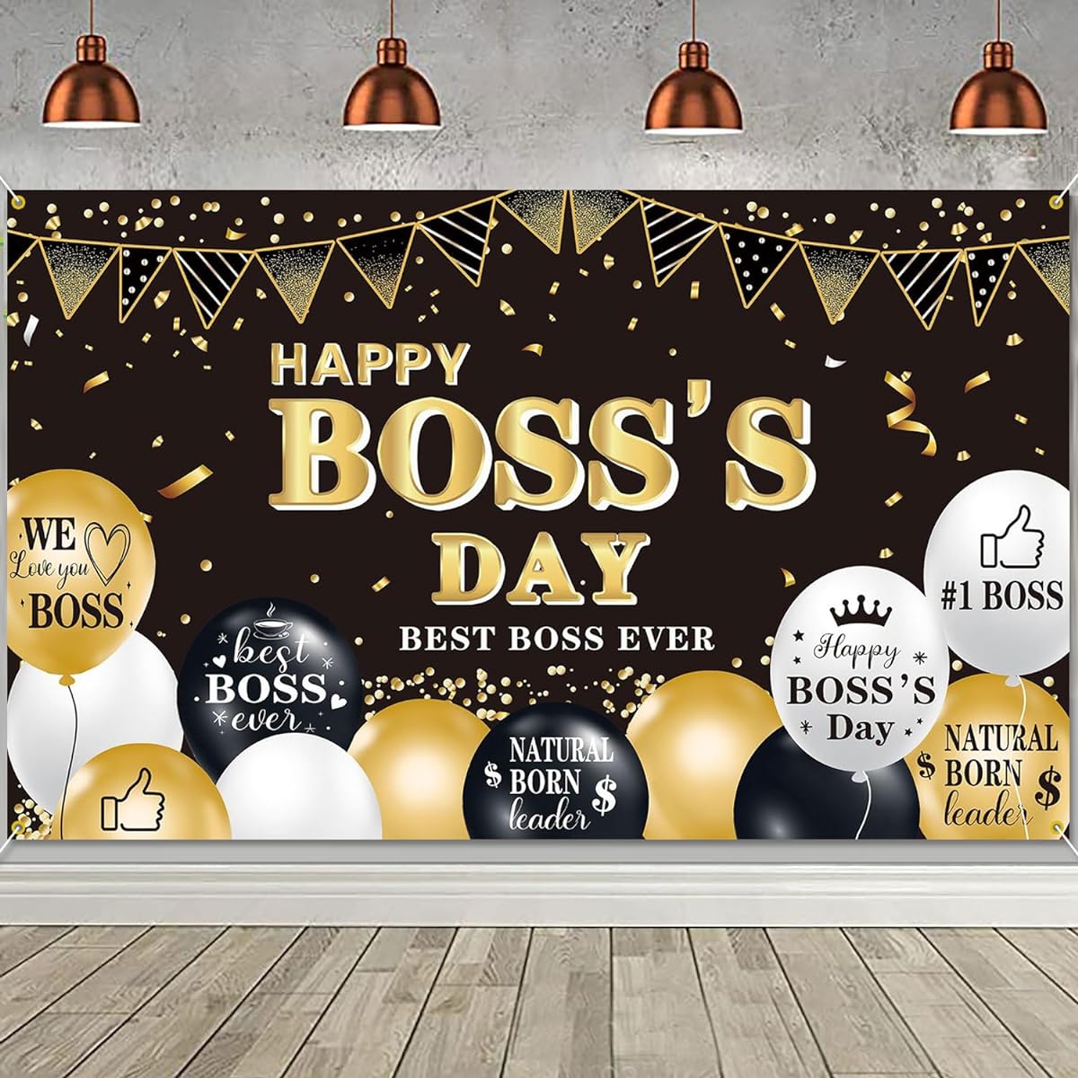 PTFNY Happy Boss's Day Backdrop Banner 71 x 43 Inch Boss's Day Decoration Office Backdrop Banner Best Boss Party Decorations Happy Boss Party Photo Props Backdrop