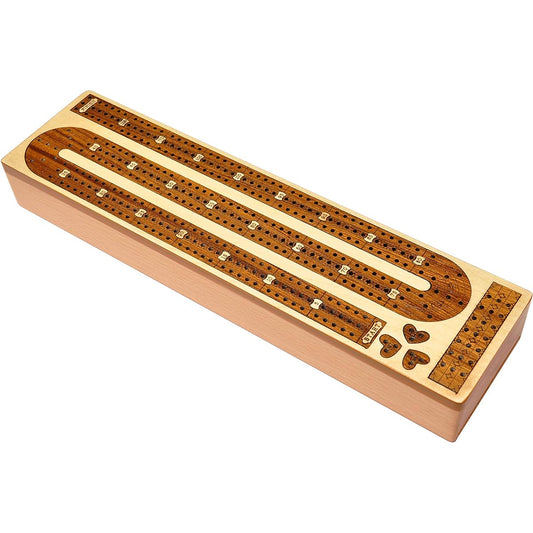 Palm Royal Handicrafts 3 Track Continuous Cribbage Wooden Cribbage Board Made of Maple Wood/Teak Wood with Peg and Card Storage