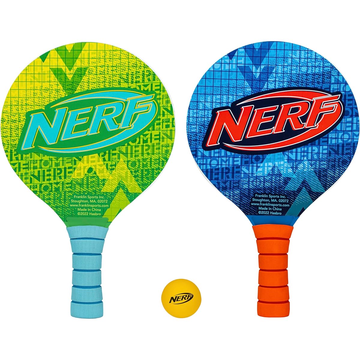 NERF Paddle Ball Set - Fun Paddle Ball Beach Game for Adults + Kids - Fun Outdoor Pool + Beach Water Sports Game - 2 Wooden Paddles + 1 NERF Paddle Ball - NERF Paddle Ball Game Complete Set