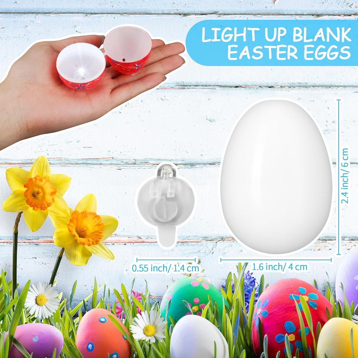 Syhood 60pcs Light Up Blank Easter Eggs, 60pcs DIY Prefilled Plastic Easter Eggs with 60 Glow Balls, Mini Plastic Egg Containers for Easter Egg Hunting, Candy Holders, Classroom Games, Gift Decorations for Kids