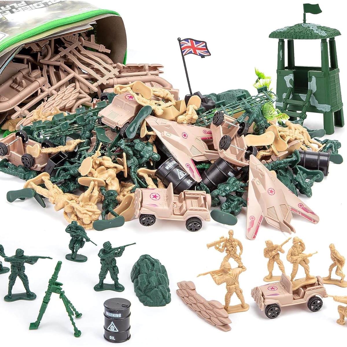 3 Otters 120 Pieces Army Men Military Set Army Male Toys Soldiers Military Figures and Accessories Vehicles Aircraft Assault Boat