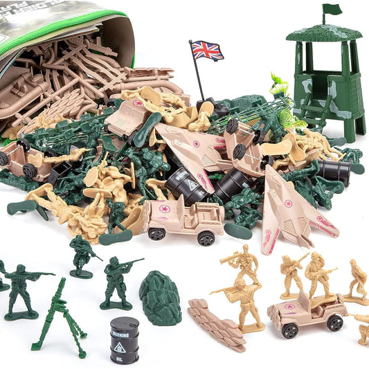 3 Otters 120 Pieces Army Men Military Set Army Male Toys Soldiers Military Figures and Accessories Vehicles Aircraft Assault Boat