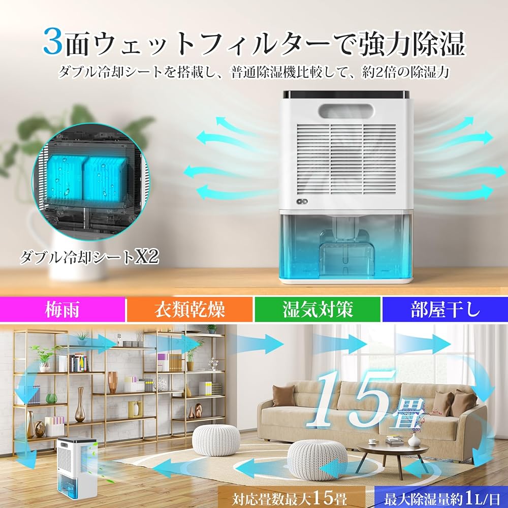 Wolfhowl Dehumidifier, Large Capacity, 66.6 fl oz (2,200 ml), Tabletop Dehumidifier, Small Size (Rebar, 15 Tatami Mat/Wood), Strong Dehumidifier, Double Peltier Type, Small Dehumidifier, 0.8 fl oz