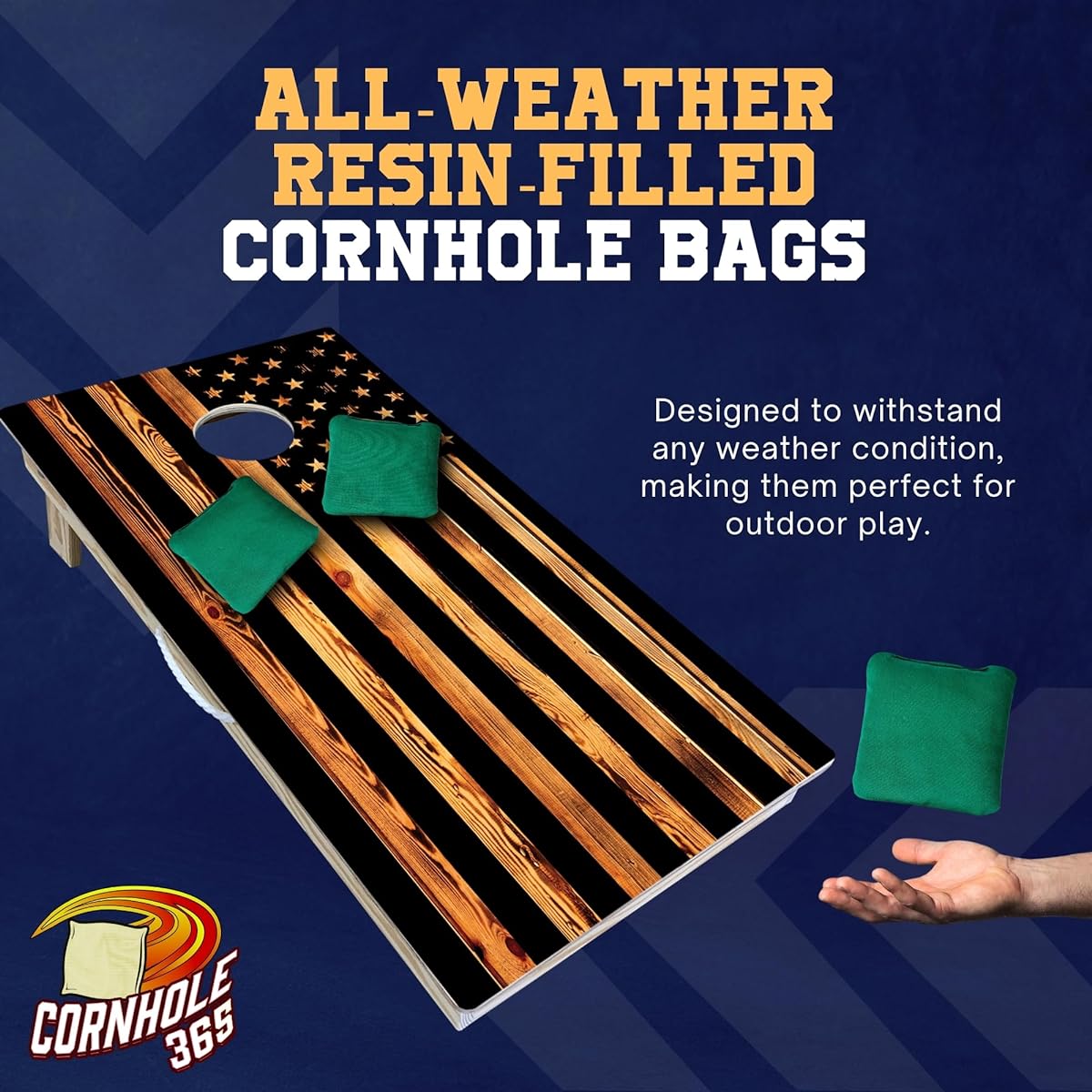 Cornhole365 Cornhole Bags All Weather Resin Filled Bags Cornhole Toss Bags Plain Premium Plastic Pellets Weatherproof Cornhole Bean Bags Storm Set of 4