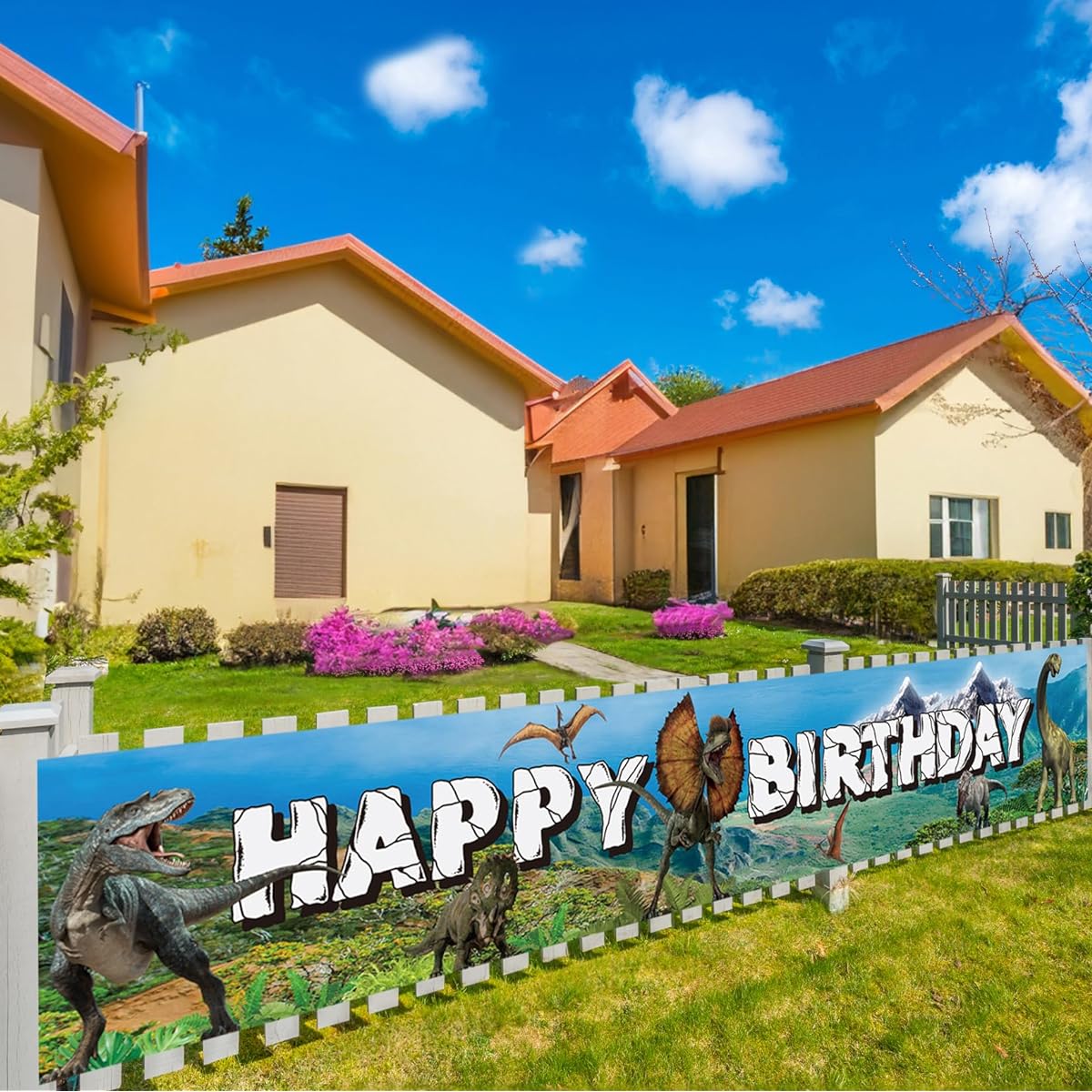 Big Jurassic Dinosaur Happy Birthday Yard Banner Sign 10 x 1.5ft Jurassic Dinosaur Baby Show Supplies for Kids Indoor Outdoor Photography Backdrop Jurassic Dinosaur Theme Party Decorations