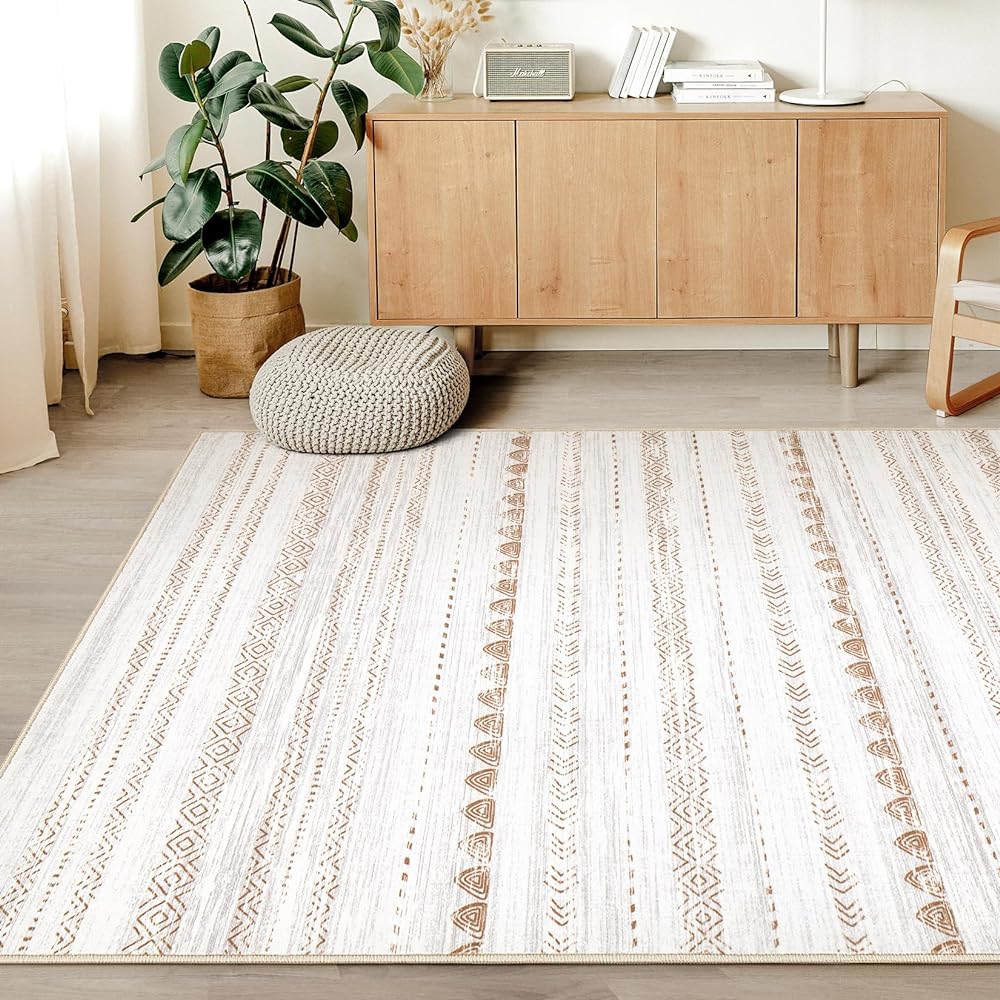 Carpet Rug, 150x200cm, Stylish, Washable Rug, Anti-Slip Backing, Suitable for All Seasons, Dust Mite Resistant, Antibacterial, Odor Resistant, Compatible with Floor Heating (150x200CM, Brown)