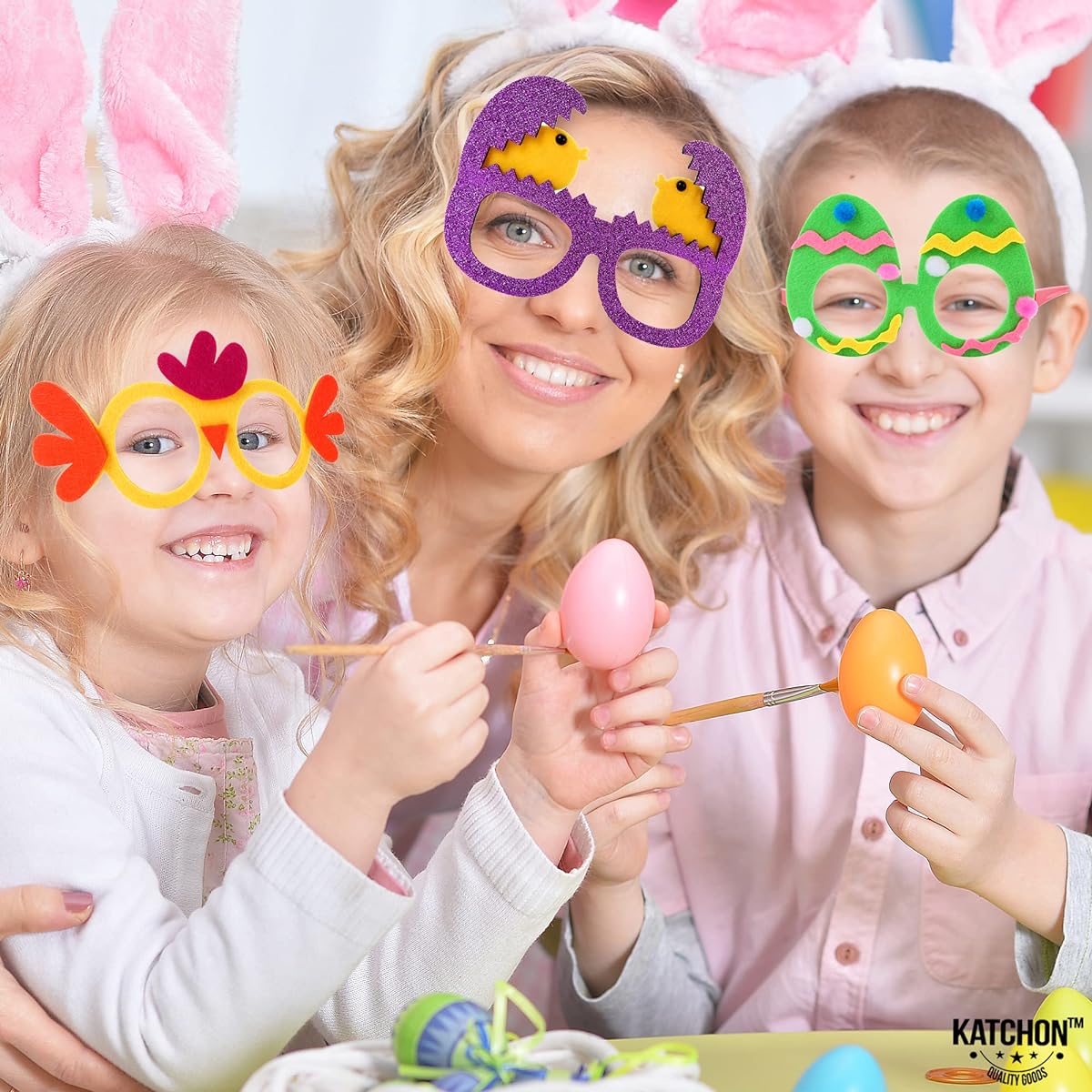 Felt Happy Easter Photo Booth Props - Pack of 6 | Hatching Eggs Easter Party Favors | Easter Eggs Happy Easter Decorations | Egg Hunt Bunny Easter Photo Props for Easter Party Decorations