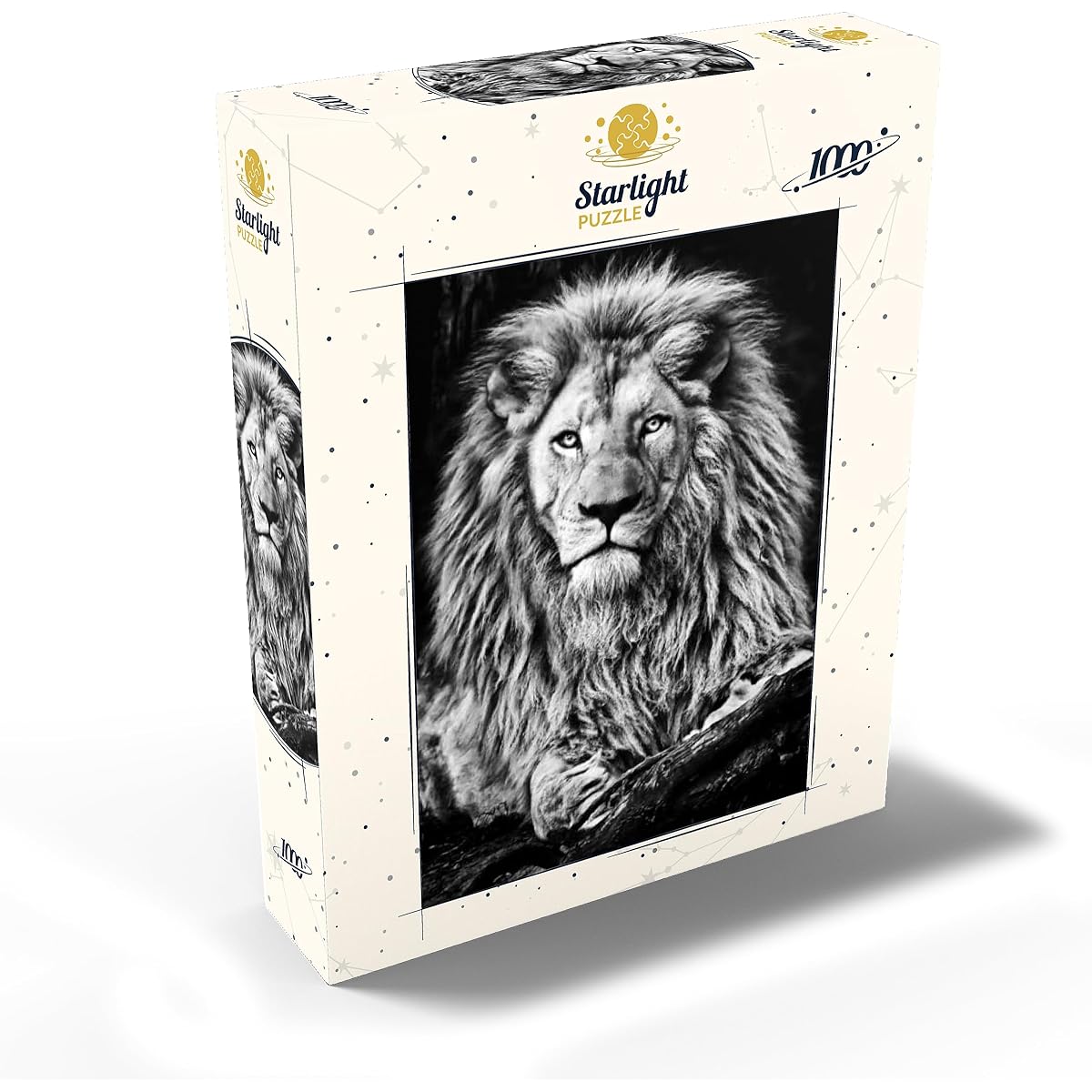 Majestic Lion Black and White Image - Premium 1000 Piece Jigsaw Puzzle for Adults