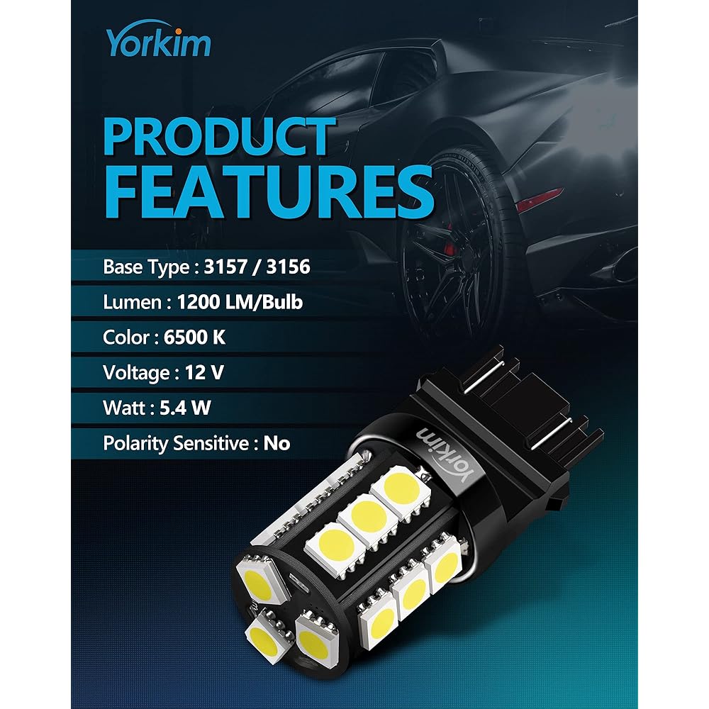 Yorkim 3157 18-SMD 5050 Wedge LED White 12V Brake Light High Brightness Environmental Energy Saving Lamp (Set of 10)