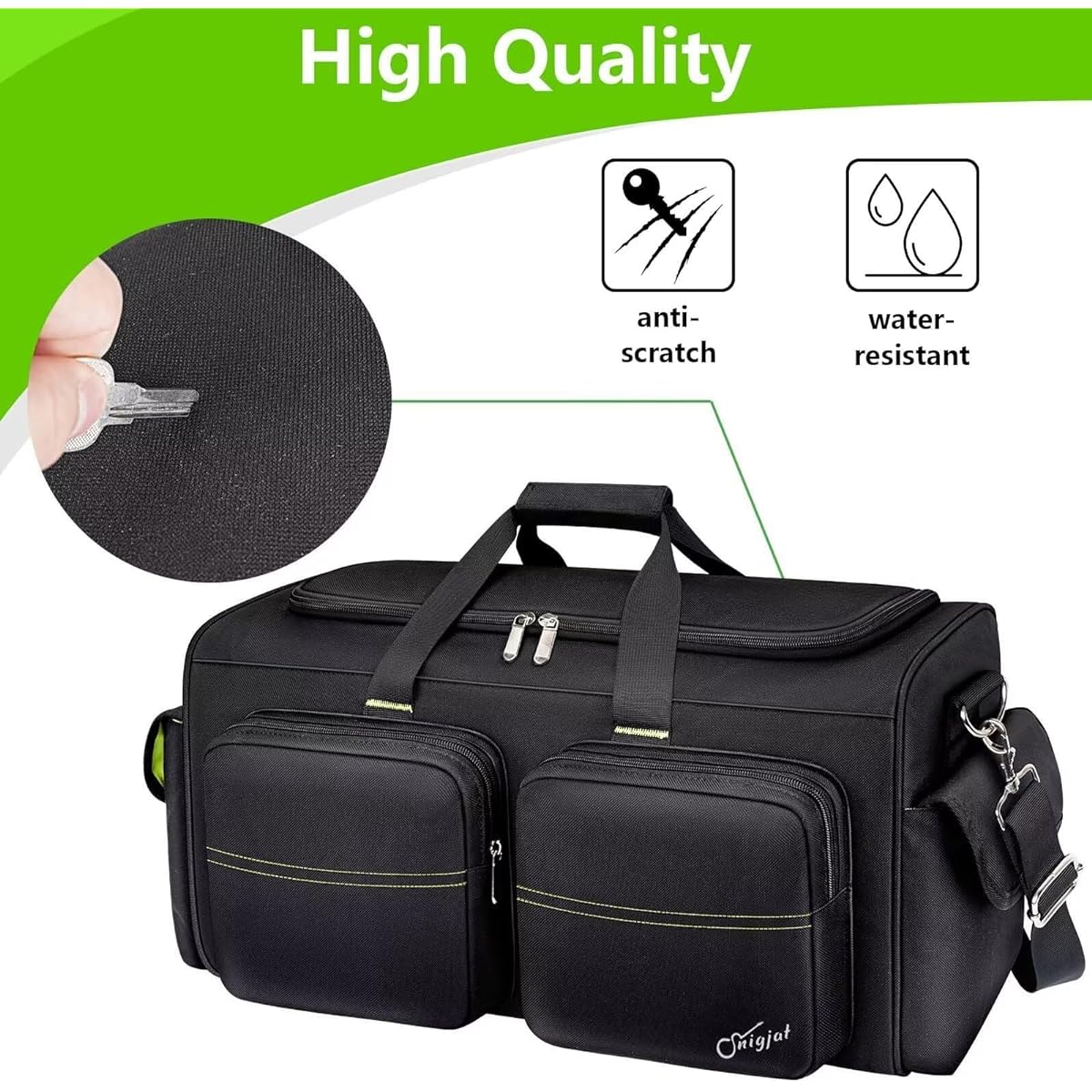 DJ Bag with 8 Removable Dividers Large Capacity DJ Cable Bag 6 Pockets Extension Cords Microphone Pedals Cable Bag for Musicians DJ Equipment Gig Bag with Padded Shoulder Strap Hyper Green, Black, Hyper Green, Modern