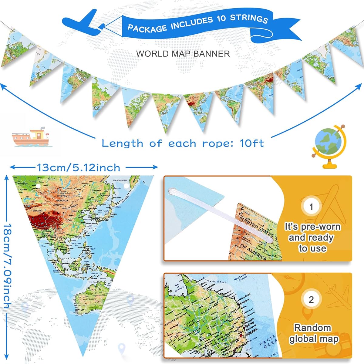 Gueevin 100 Feet 120 Pieces Travel Themed Decorations - Nautical Map Banners Around the World Decorations for Retirement Farewell Baby Shower Birthday Graduation Career Change Party Supplies