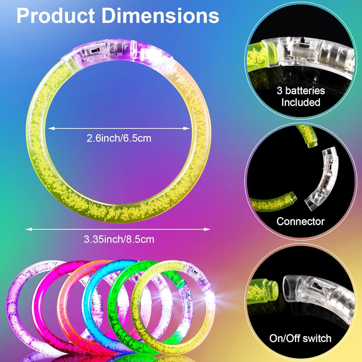 Kenning Glow in the Dark Bracelets 200 Pieces Glow Stick Bracelet LED Flashing Glowing Bracelets Pack for Adults Neon Glow in the Dark Party Favors Rave Concert Birthday Carnival Toy 6 Colors