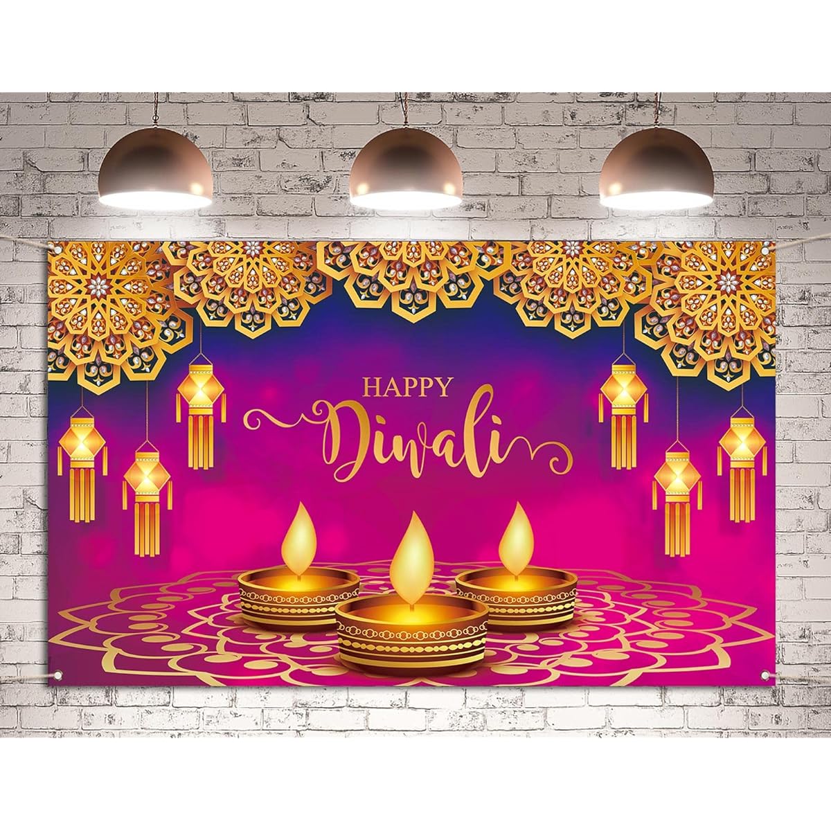 Pudodo Diwali Backdrop Banner, Festival of Lights, Deepavali, Indian Festival, Holiday, Party, Photo Background, Wall Decor