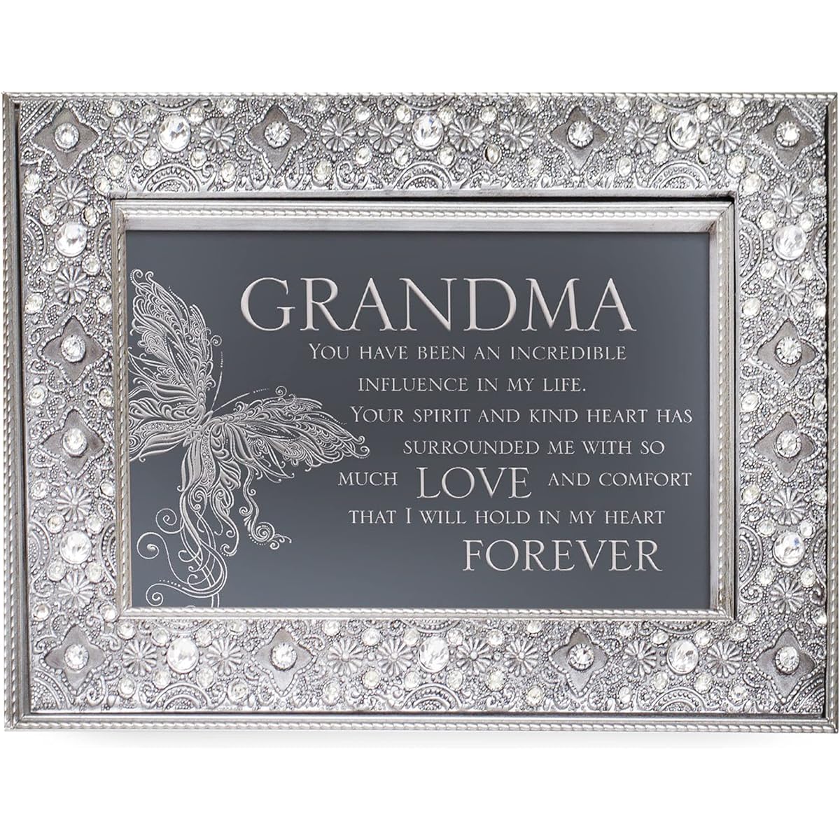 Cottage Garden Grandma In My Life Much Love Filigree Jewel Bead Silver Tone Music Box Plays Canon D