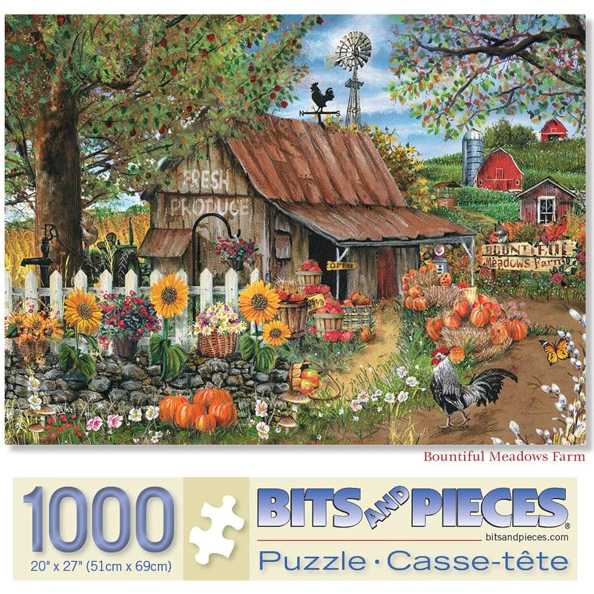 Bits and Pieces - 1000 Piece Jigsaw Puzzle for Adults 50cm x 70cm - Bountiful Meadows Farm - 1000 pc Jigsaw by Artist Thomas Wood
