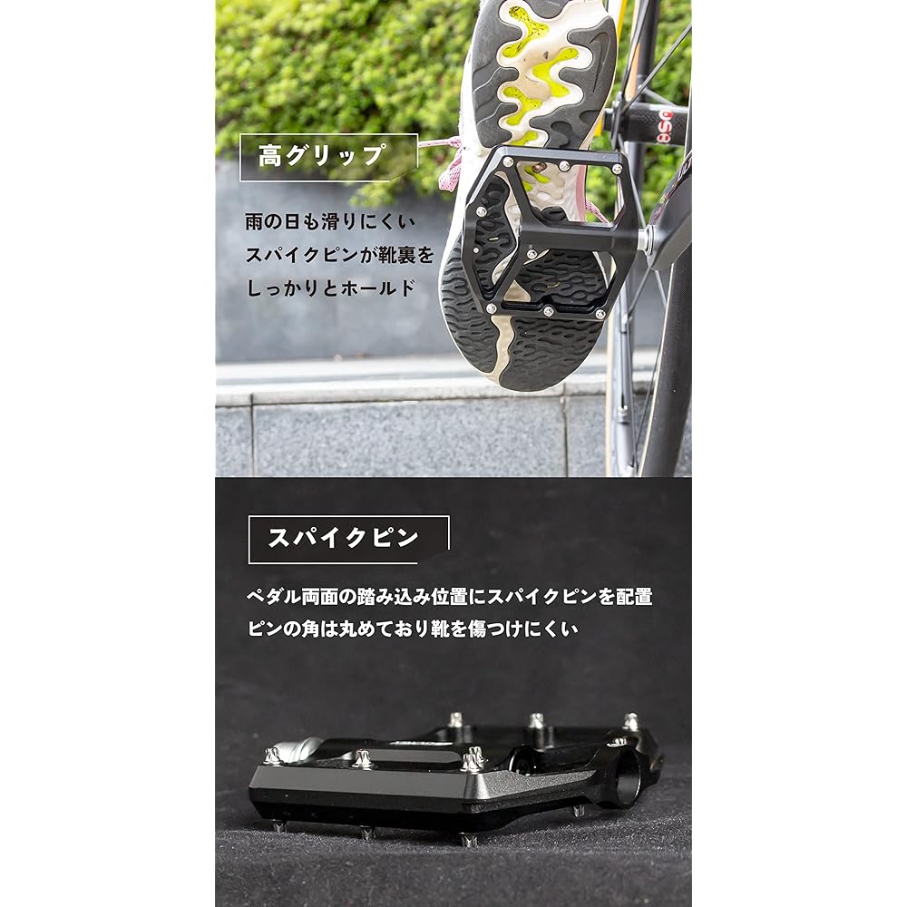GORIX Bicycle Pedal, Flat Pedal, Lightweight, Aluminum, 3 Bearings, Smooth Rotation, Wide Design, Non-Slip Pin (GX-FY324), Black, Durable, Road Bike, Cross Bike, Mountain Bike and Other Bicycles, Cycle Pedals, Pedal Replacement