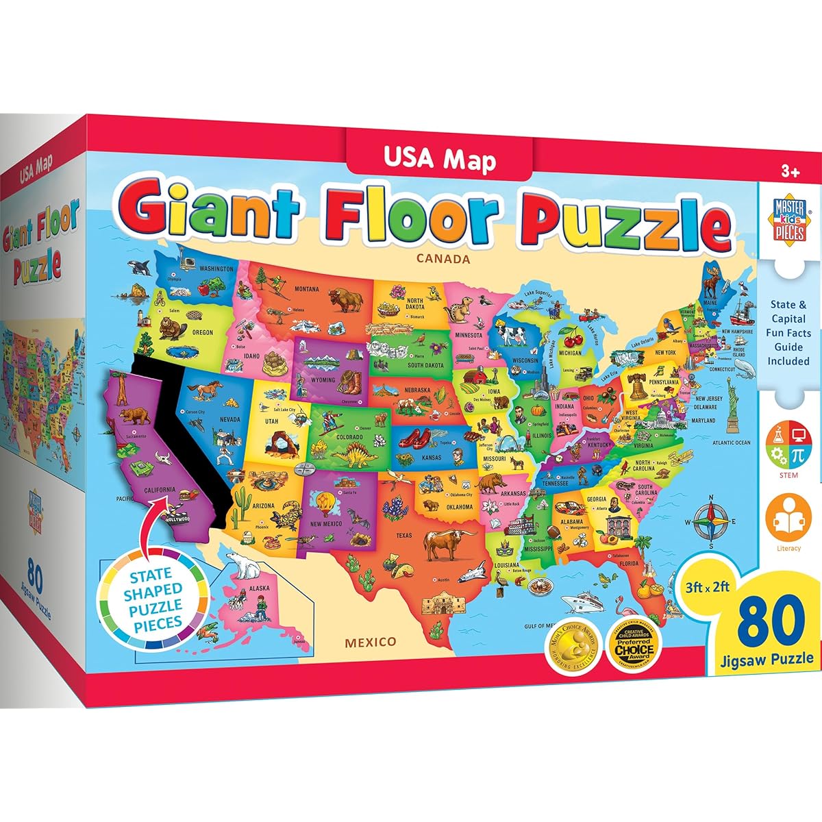 MasterPieces Floor Puzzle - Jumbo Size 80 Piece Jigsaw Puzzle for Kids - USA Map Puzzle - 3'x2'