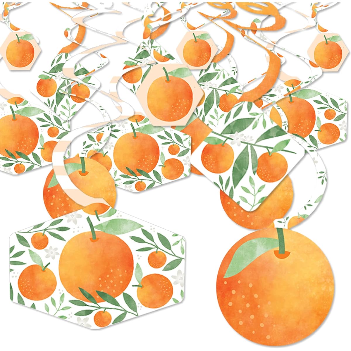Big Dot of Happiness Little Clementine - Orange Citrus Baby Shower or Birthday Party Hanging Decorations - Party Decoration Swirls - Set of 40
