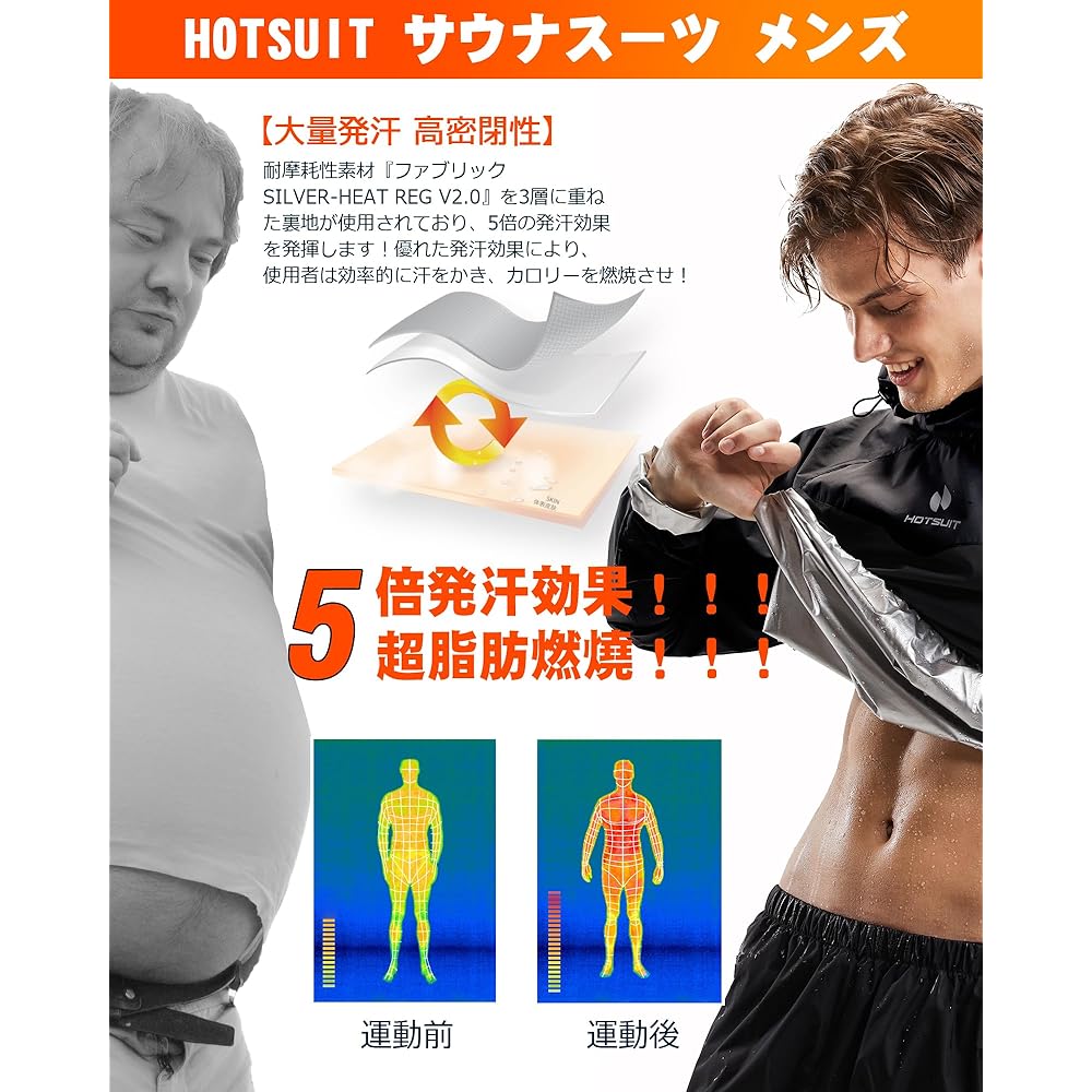 [HOTSUIT] Men's sauna suit, large size, sweating effect! Time-saving diet, windproof, waterproof, top and bottom set, washable, stylish, everyday training wear, running wear, gym