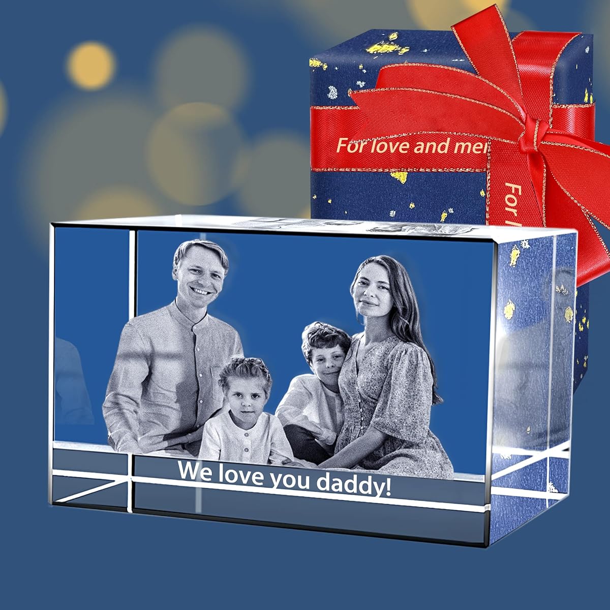 Custom 3D Crystal Photo, 3D Laser Engraved Crystal, Personalized Etching Gift, Memorial Custom Gift for Birthday Anniversary (Landscape, Crystal Only)