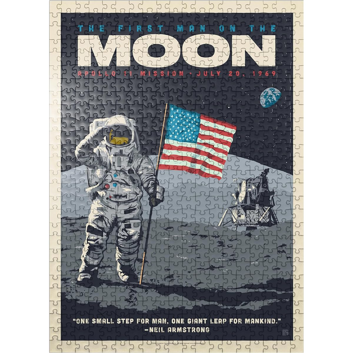 NASA 1969 First Man on the Moon Vintage Poster - Premium 500 Piece Jigsaw Puzzle for Adults