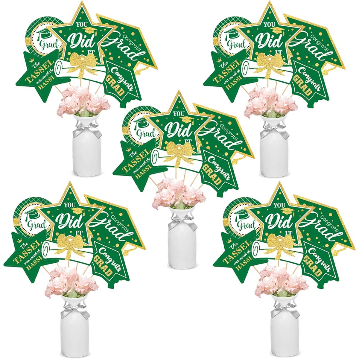 Green and Gold Graduation Decorations 24 Class of 2022 Table Decorations Congratulations Graduation Party Centerpieces Sticks Table Toppers Graduation Party Supplies