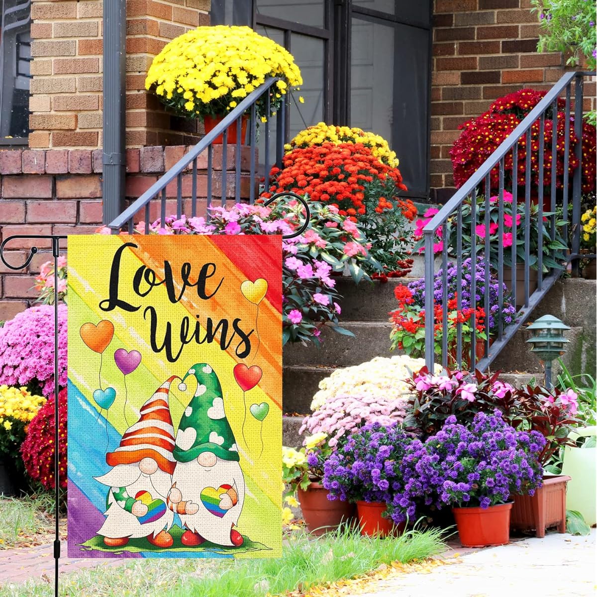 Love is Love Pride Garden Flag 12x18 Double Sided Burlap Small Rainbow Love Heart Lesbian LGBT Pansexual Garden Yard Flag Sign Banner Pride Moon Porch Outdoor Decor (Flag Only)