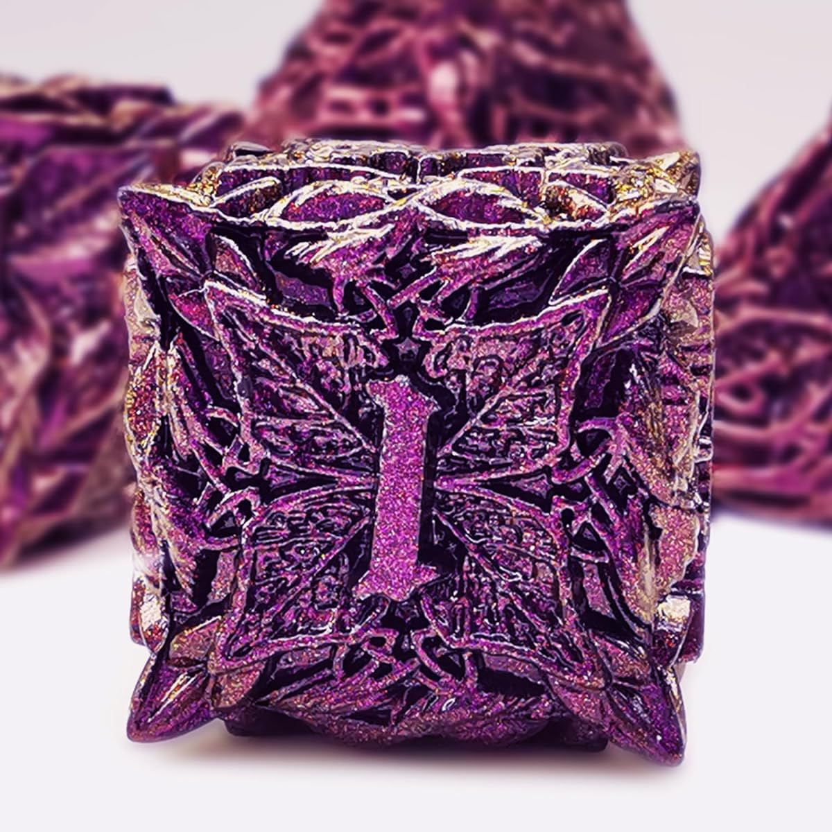 HAOMEJA Metal Dice Vine Leaf Set DND Dice 7 Role Playing Dice Polyhedral D&D Solid Dungeons and Dragons Dice (Purple Red)
