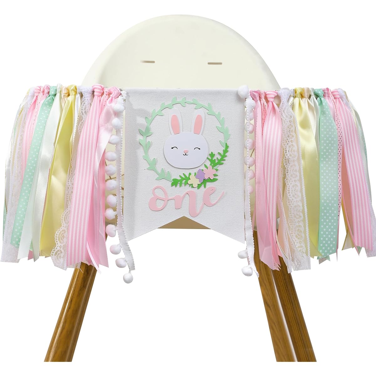 Some Bunny Is One High Chair Banner - Easter Rabbit 1st Birthday High Chair Banner, Bunny 1st Birthday Decorations for Girls, Spring First Birthday Decor
