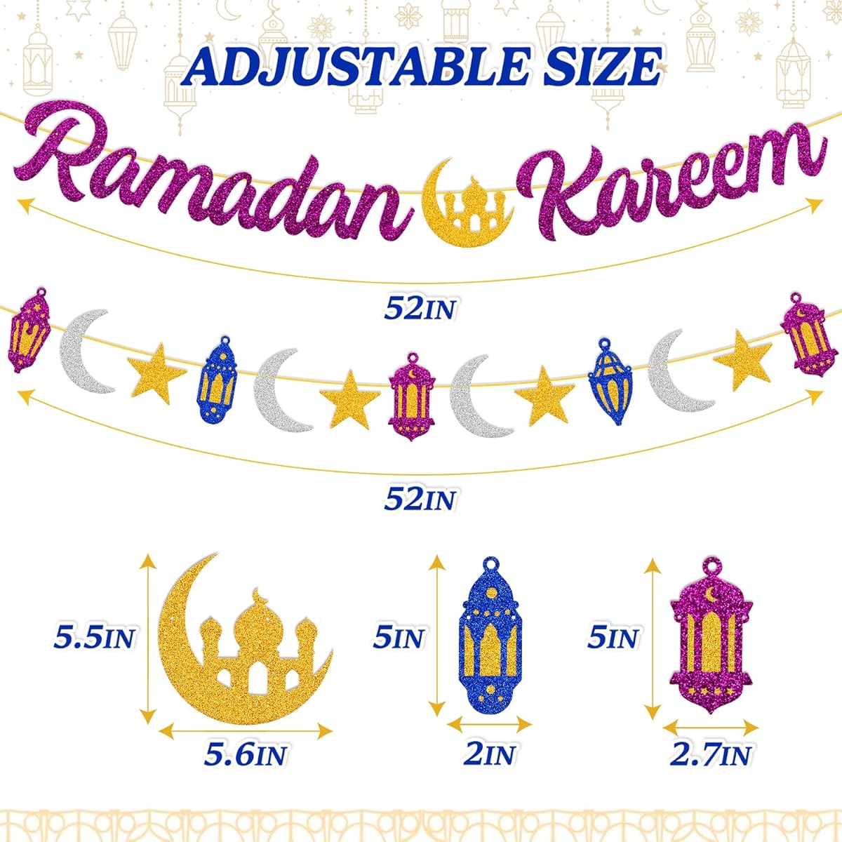 an Mubarak Decor Eid Ramadan Decorations Home Ramadan Eid Mubarak Decorations Hanging Ceiling Foil Swirls Props Eid Alfitr Hari Raya Leshan Bayram Party Celebration Ramadan Moon Star Lantern Fasting Theme Islamic Ramadan Garland Supplies (Purple Glitter)