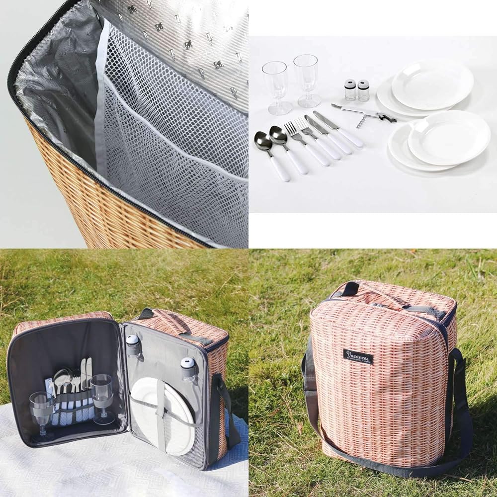 SPICE OF LIFE Cooler Bag Cooler Picnic Basket with Tableware for 2 People Vacation Basket Pattern Pannier SFVG2001