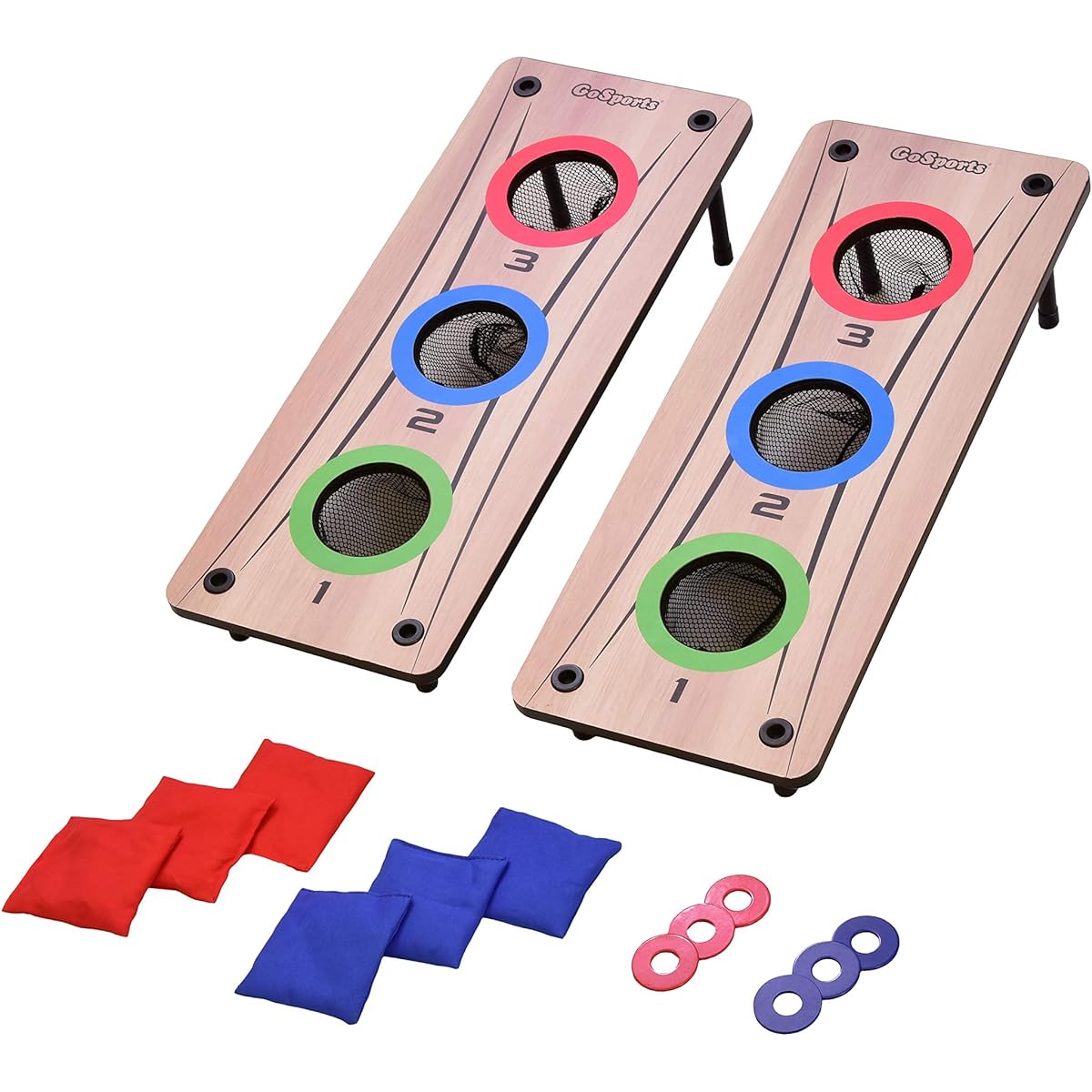 GoSports Multi 2-in-1 Bean Bag Toss & Washer Toss Combo Outdoor Game - Fun for Kids & Adults - Includes 2 Double-Sided Game Boards, 6 Washers, 6 Bean Bags, and Carrying Case