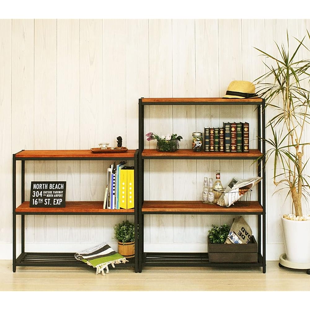 Garden Garden Iron*Wood Display Rack Slim Type 3 Tiers Width 86cm x Depth 28cm x Height 81cm Pine Wood Oil Finish PR-860SL-3BRN