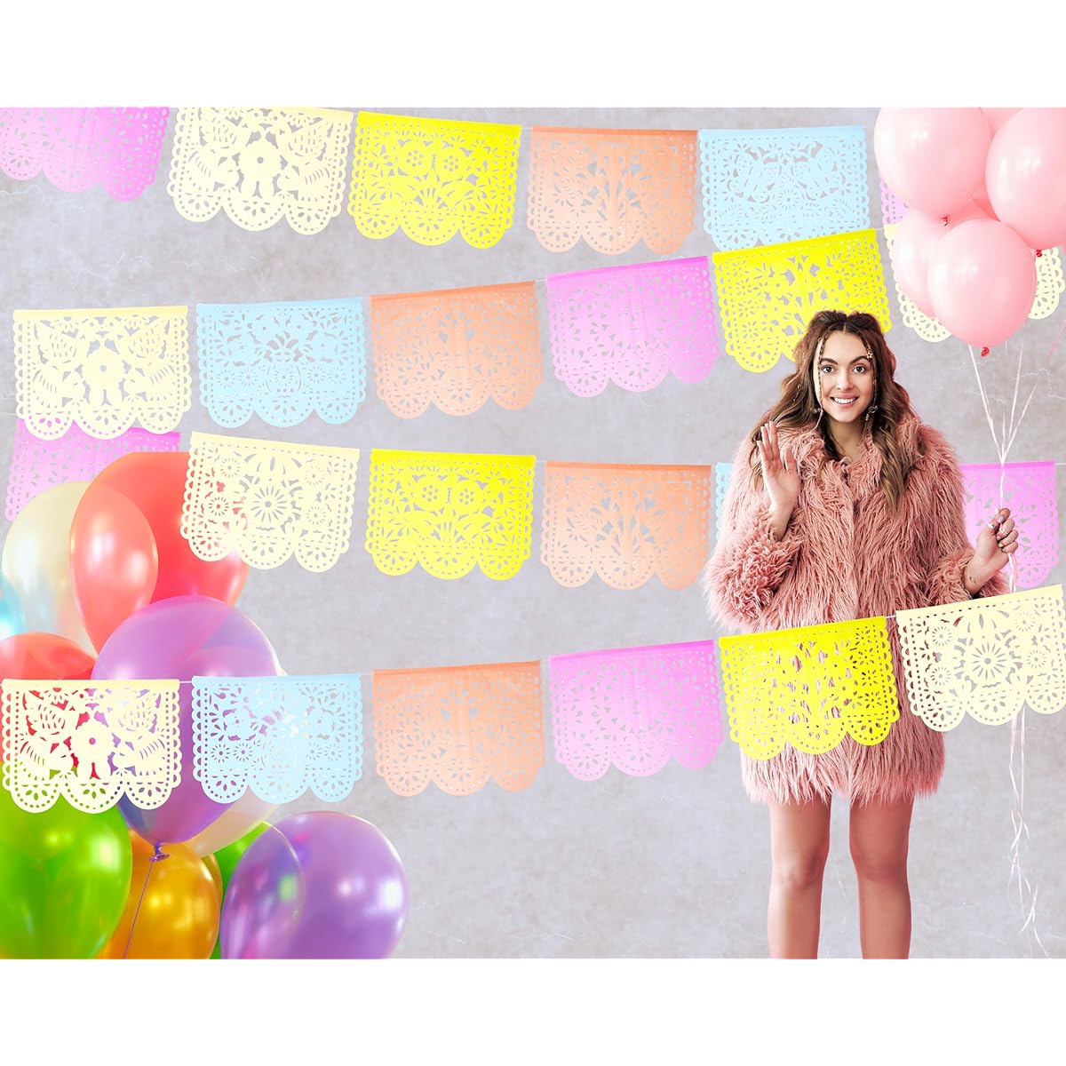Pastel Papel Picado Banner for Party, Neutral/Pastel Party Decorations - Perfect for Fiesta, Bridal, Baby Shower, Kids, School Graduation, Garden, Boho Rainbow, Tea Party ws101