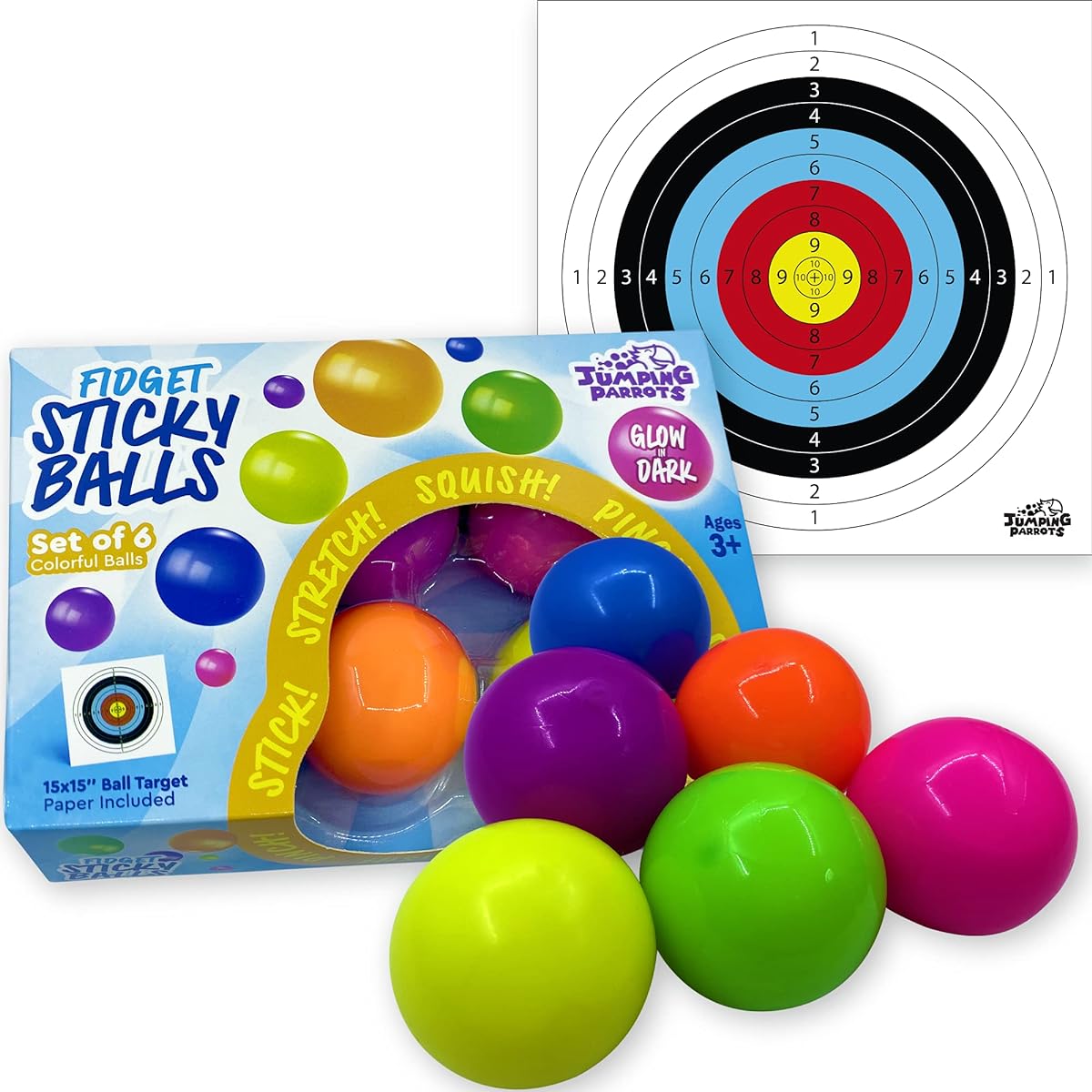 JUMPING PARROTS Ceiling Balls Stick to Ceiling Fidget Stress Balls for Kids Fidget Squishy Balls Fidget Toys Stress Relief Toys Sensory Balls Ceiling Balls Glow Balls