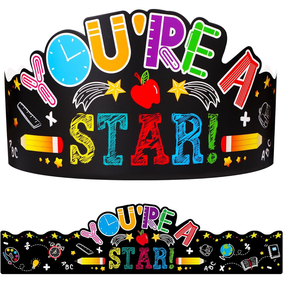WhatSign Star Student Crowns, 24pcs Star of the Week Paper Crowns, Student Prizes "You're A Star Crowns" Classroom Prizes for Students, Kindergarten, Back to School, Teacher Supplies