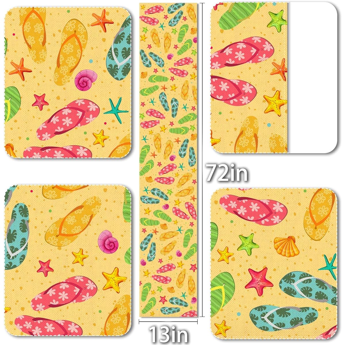 Linen Summer Flip Flop Table Runner Beach Starfish Shell Slippers Home Kitchen Dining Room Table Decor Hawaiian Party Supplies 13x72 Inch
