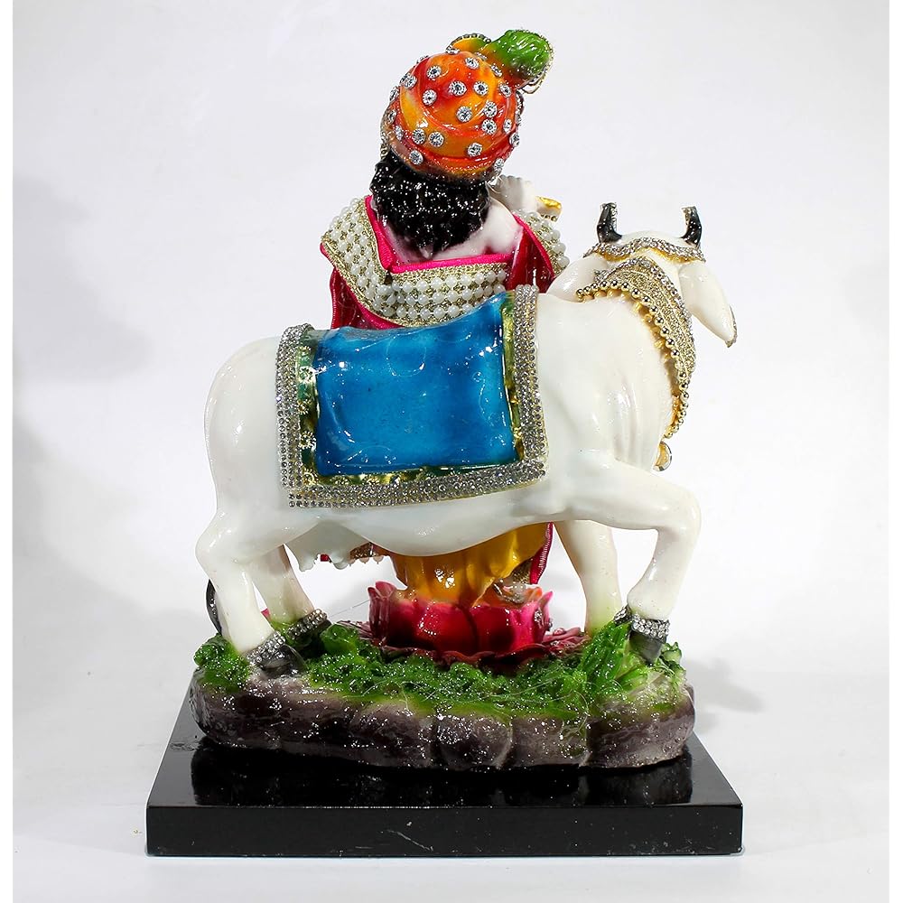 eSplanade – Hand Carved Lord Krishna and Kamdhen Kaukishan Mahan Charu Murti Idol Statue Sculpture – Resin – 10 Inches – Multicolor