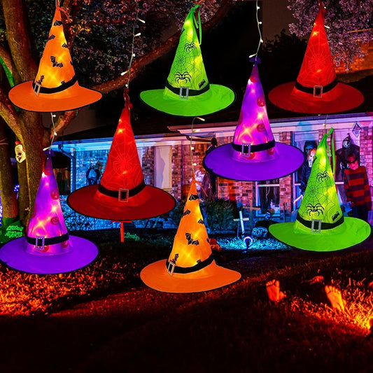 XTF2015 Halloween Witch Hat Lights Decorations Outdoor Upgraded 8pcs Hanging Glowing Witch String Lights 8 Modes 44ft 104LED Waterproof Halloween Lights for Outdoor Yard Tree Party Decor