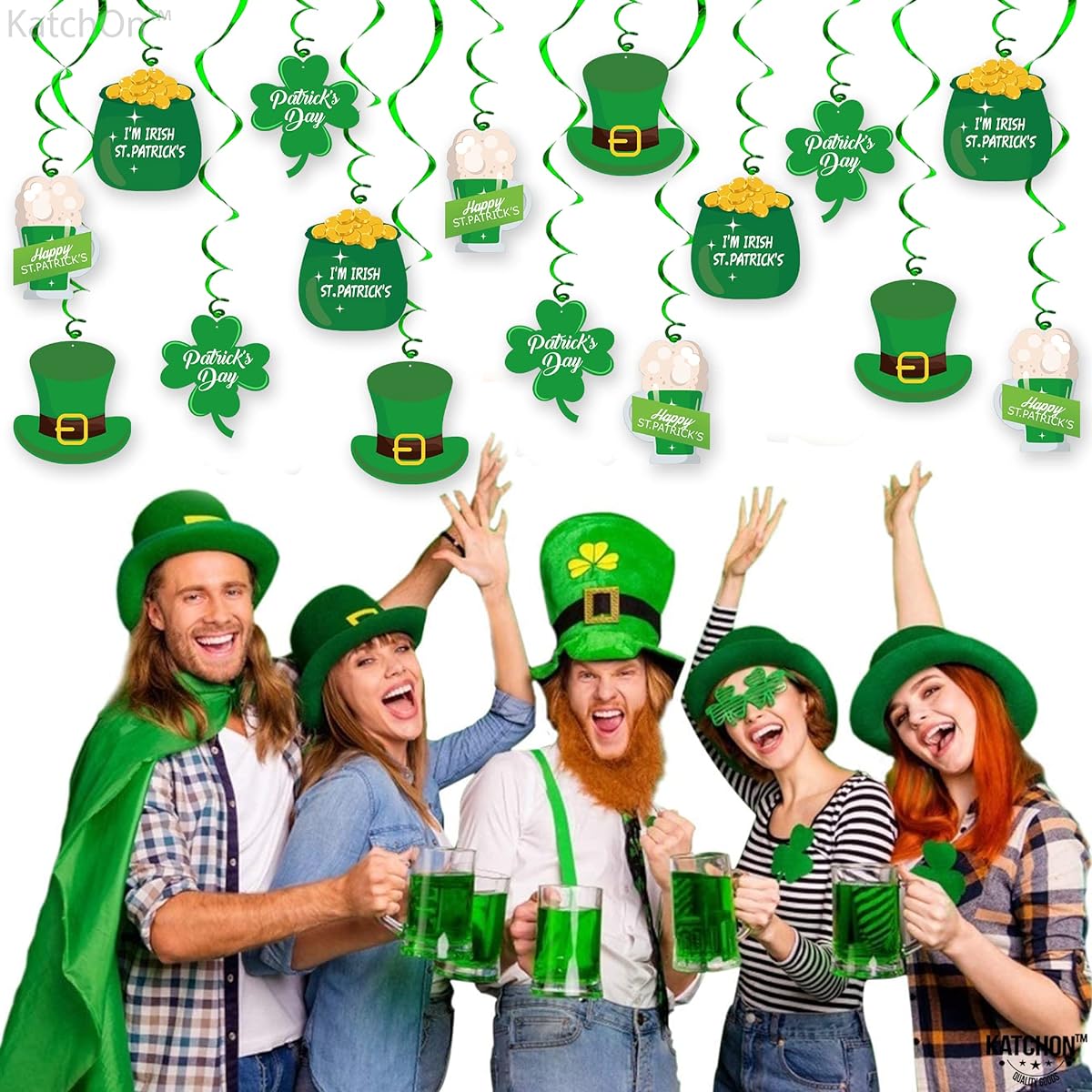 Happy St. Patrick's Day Irish Hanging Swirls - 30 Pieces | Lucky Irish Green Shamrock Foil St. Patrick's Day Hanging Decorations | St. Patrick's Day Irish Hanging Decorations | St. Patrick's Day Decorations