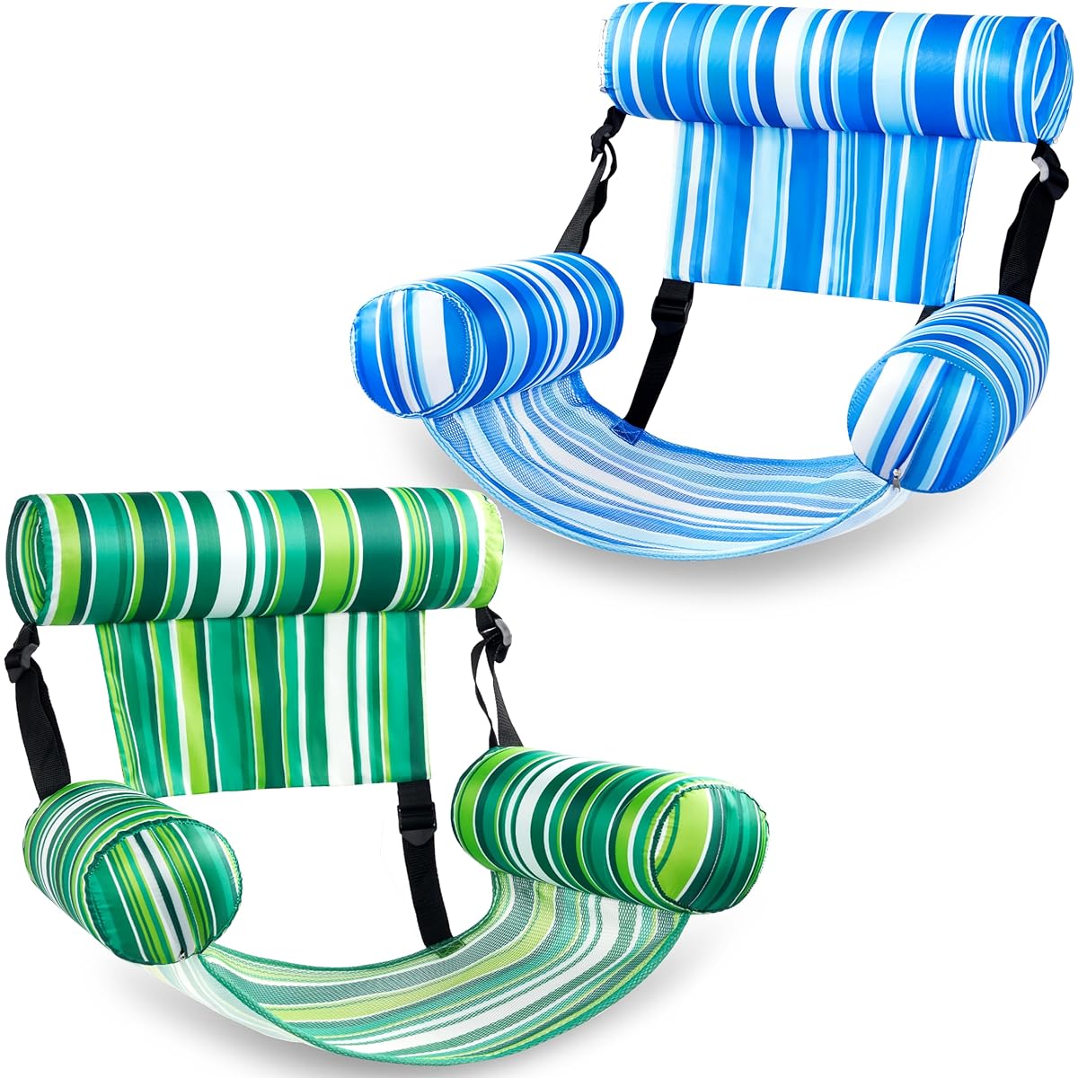 Sloosh Pool Float Hammock Chair Striped Water Floating Chair Inflatable Pool Lounge Chair for Pool Parties Summer Water Fun (Stripes) 2 Pack