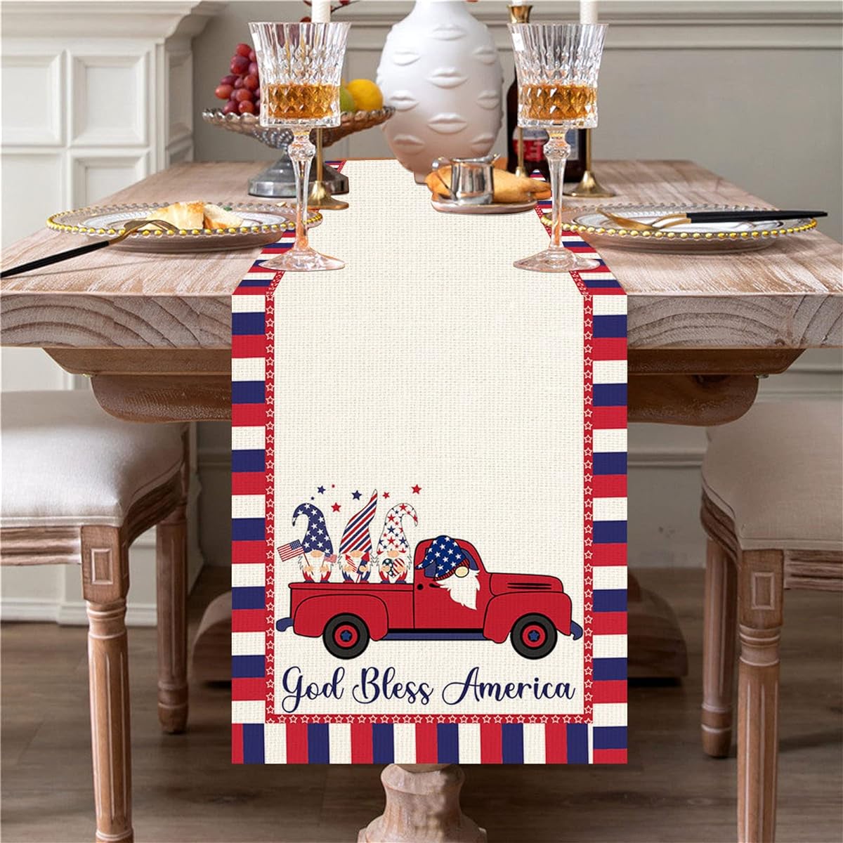 4th of July Table Runner Decor Independence Day Table Runner 4th of July Kitchen Dining Table Decor God Bless America Memorial Independence Day Dining Room Decor